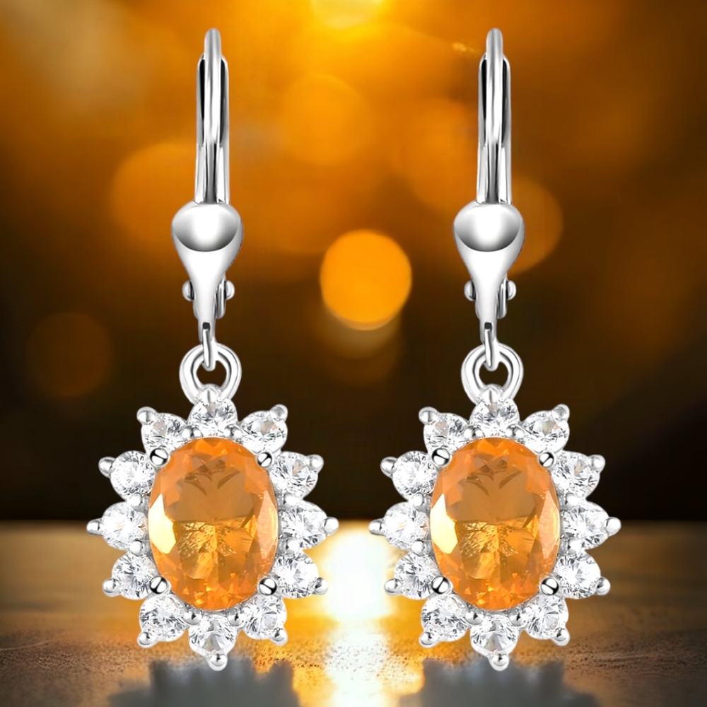 NWT JALISCO FIRE OPAL & NATURAL WHITE ZIRCON PLATINUM OVER .925 SILVER EARRINGS